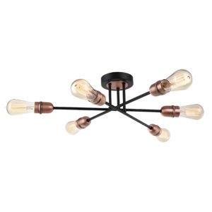 industrial simple armed 6 light semi flush ceiling light black copper - Stillorgan Decor