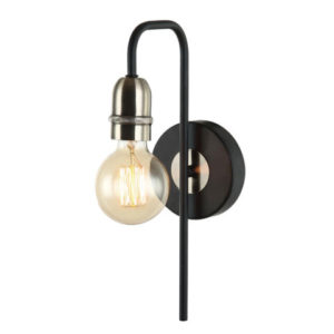 single arm simple wall light - black & antique brass