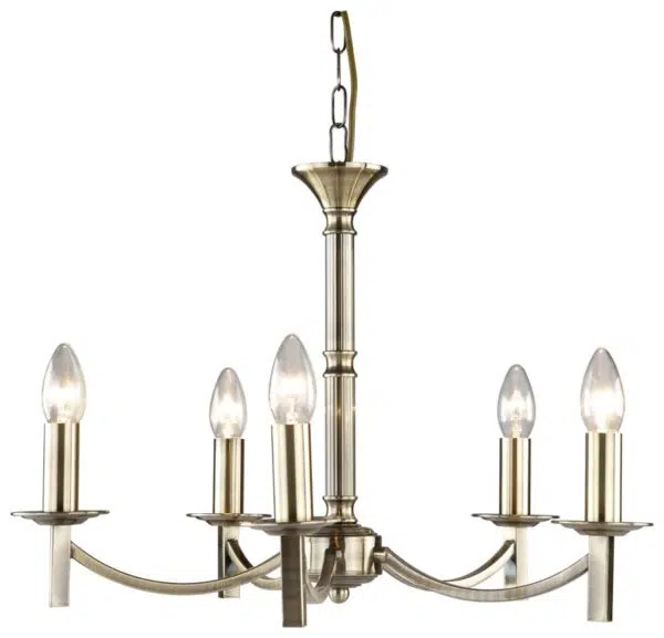 simple elegant 5 light chandelier antique brass - Stillorgan Decor