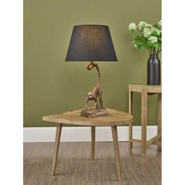 monkey table lamp bronze with black shade - Stillorgan Decor