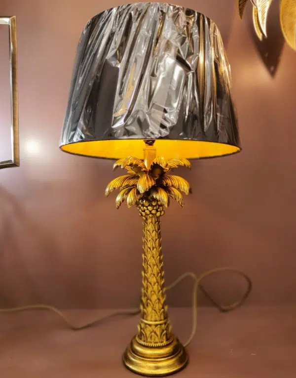 palm tree gold table lamp black and gold shade