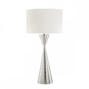 modern hourglass style hammered nickel table lamp