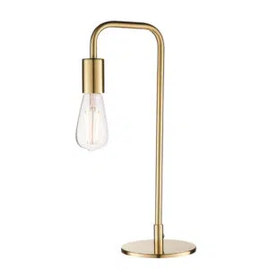 trendy single arm mid century inspired table lamp brushed brass
