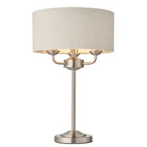 classic modern 3 armed table lamp brushed chrome silver