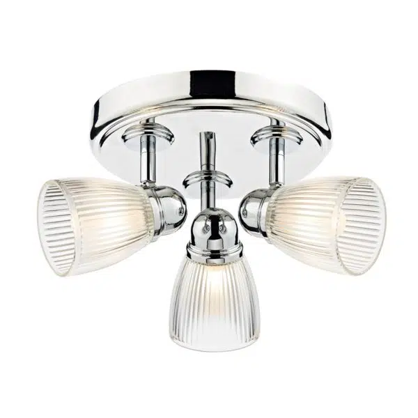 three light bathroom ceiling spot light with rippled glass - polished chrome - Stillorgan Decor