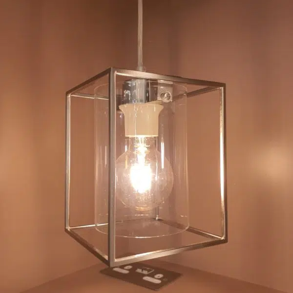 modern cage and glass shade pendant satin nickel - Stillorgan Decor