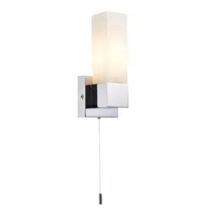 elegant single box light frosted glass bathroom wall light - chrome - Stillorgan Decor