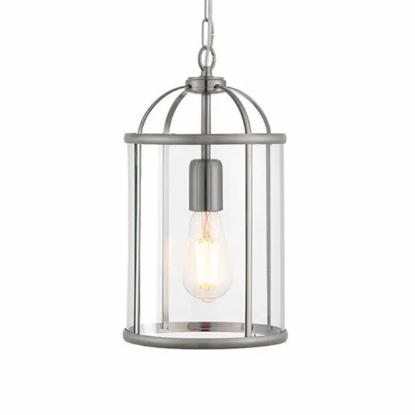 lantern style hanging pendant satin nickel silver - Stillorgan Decor