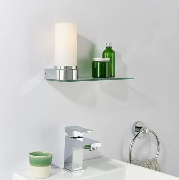single light bathroom frosted wall light with shelf - Stillorgan Decor