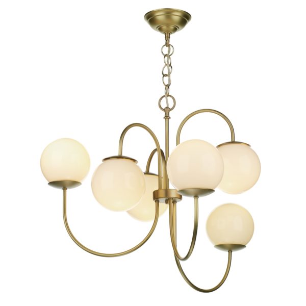 70s inspired 6 light opal globe brass ceiling light - Stillorgan Decor