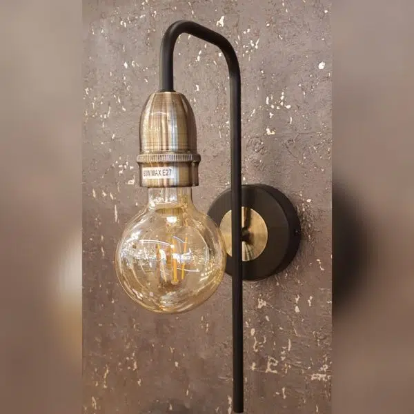 single arm simple wall light - black & antique brass - Stillorgan Decor