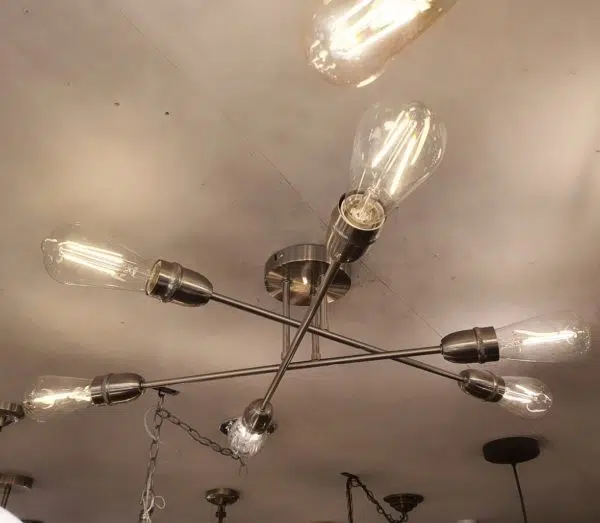 industrial simple armed 6 light semi flush ceiling light satin nickel - Stillorgan Decor