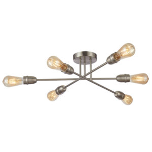 industrial simple armed 6 light semi flush ceiling light satin nickel - Stillorgan Decor