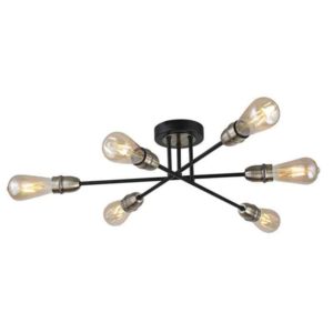industrial simple armed 6 light semi flush ceiling light black and antique brass - Stillorgan Decor