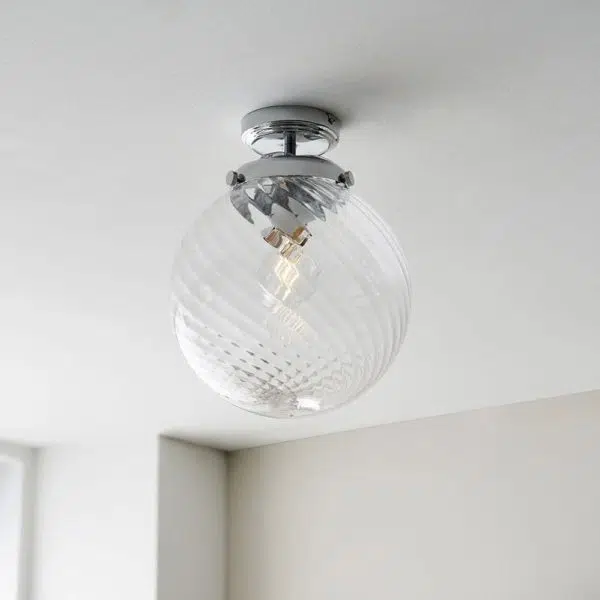 rippled glass shade globe bathroom ceiling light - chrome - Stillorgan Decor