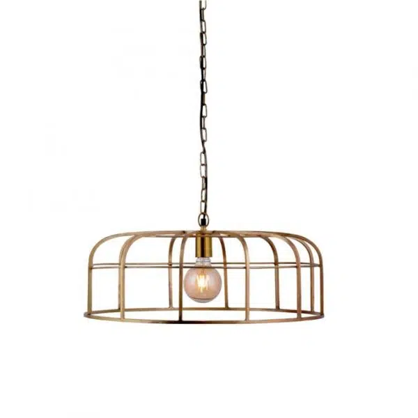 wood effect and matt brass cage ceiling pendant - Stillorgan Decor
