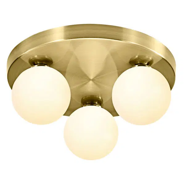 semi-flush globe 3 light bathroom ceiling light - antique brass - Stillorgan Decor