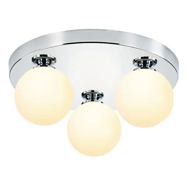 semi-flush globe 3 light bathroom ceiling light - polished chrome - Stillorgan Decor