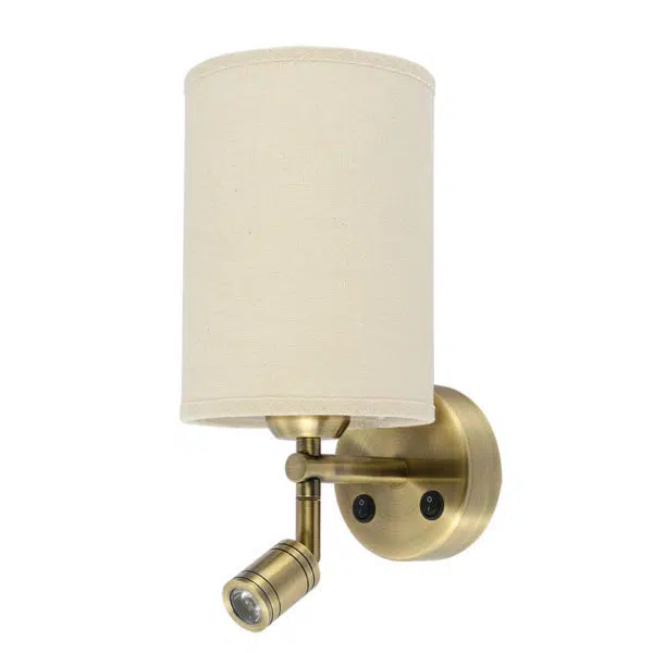 led reading wall light w/shade - antique brass