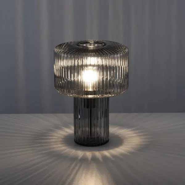 clear black tint ribbed glass table lamp - Stillorgan Decor