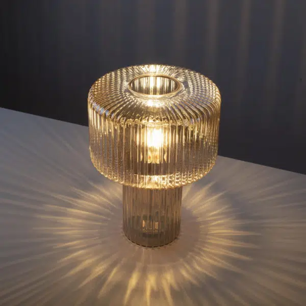 clear gold tint ribbed glass table lamp - Stillorgan Decor