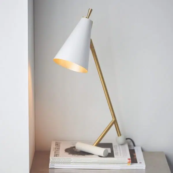 modern architectural task table lamp white with brass details - Stillorgan Decor