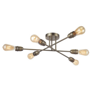 industrial simple armed 6 light semi flush ceiling light antique brass - Stillorgan Decor