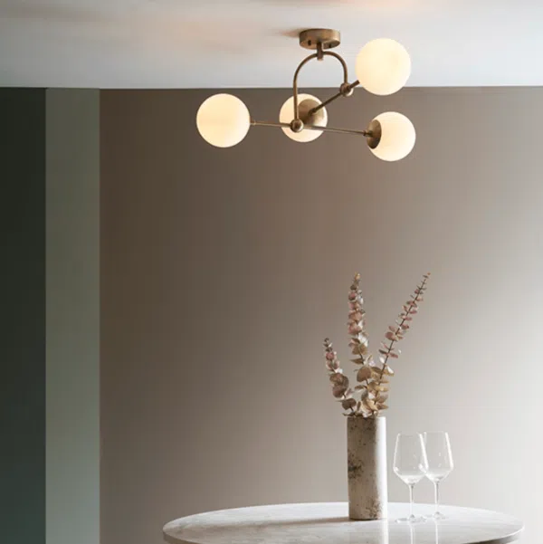 modern 4 light globe antique brass ceiling light - Stillorgan Decor