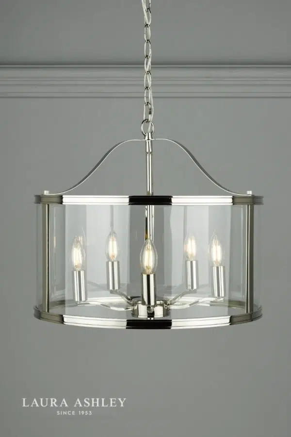 laura ashley harrington 5 light elegant ceiling light polished nickel silver - Stillorgan Decor