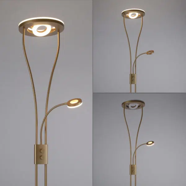 adjustable dimmable head led floor lamp brass - Stillorgan Decor