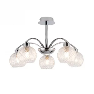 arched armed 5 light textured glass ceiling light chrome silver - Stillorgan Decor