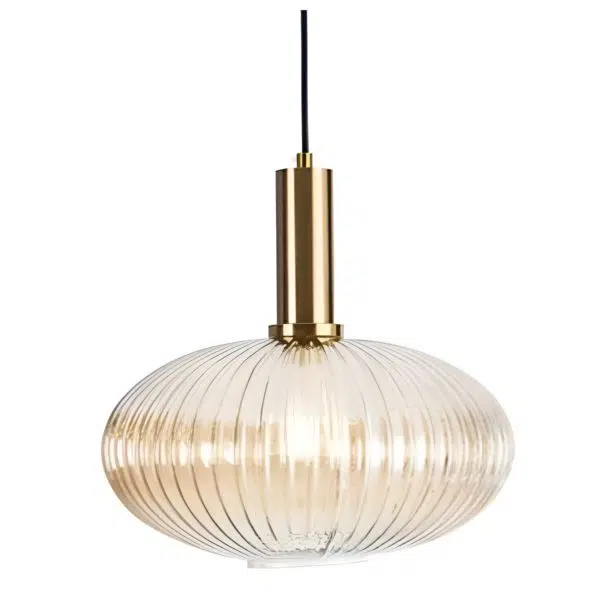 elegant ribbed oval glass shade ceiling pendant light gold - Stillorgan Decor