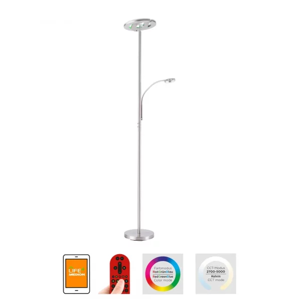 adjustable colour change remote floor lamp - stainless steel