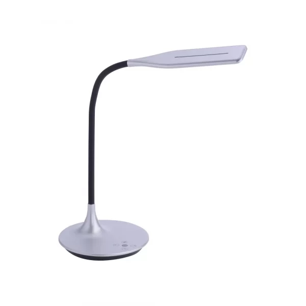 modern adjustable neck dimmable table lamp silver and black