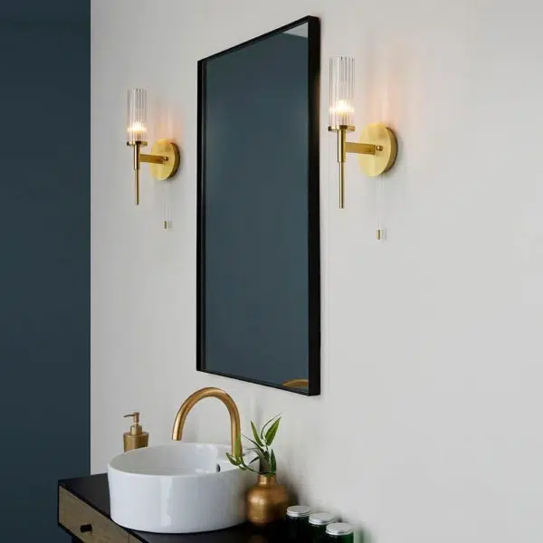 contemporary ribbed glass wall light - satin brass - Stillorgan Decor