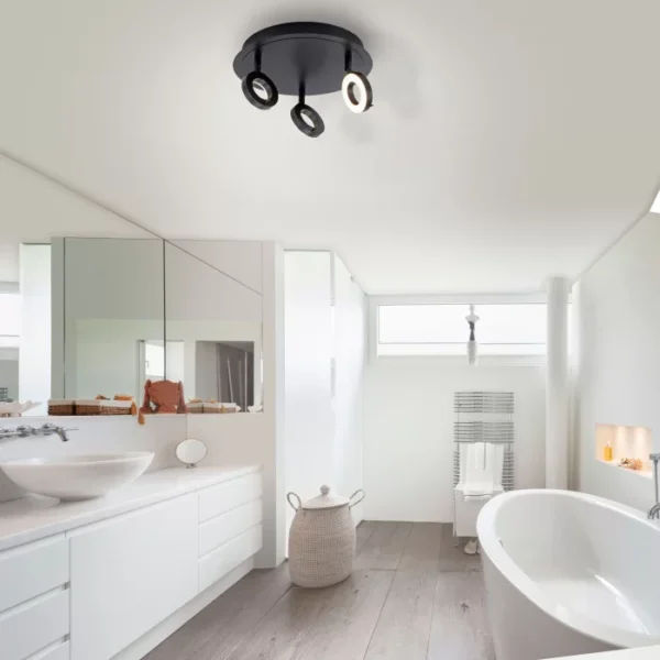 adjustable round 3 spot led bathroom ceiling light - black - Stillorgan Decor