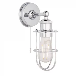 industrial pull chord wall light - polished chrome