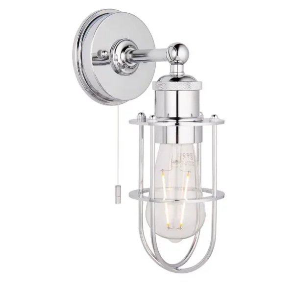 industrial pull chord wall light - polished chrome