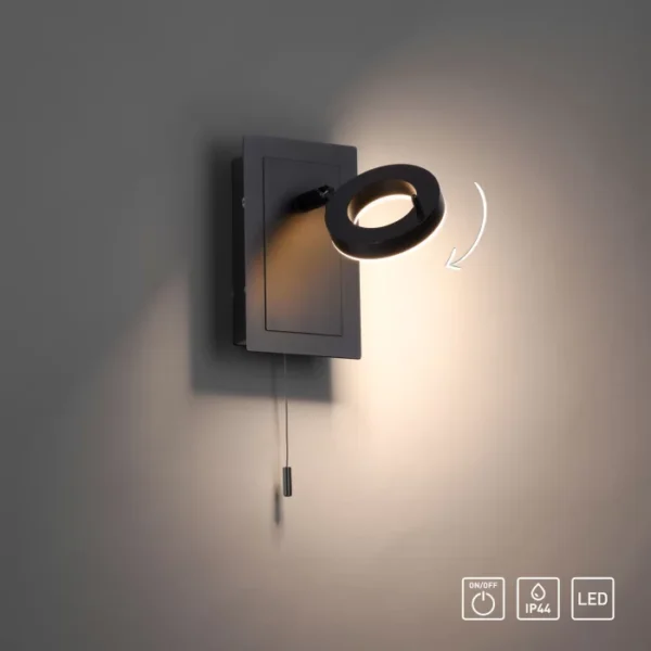 adjustable black led pull chord bathroom wall light - Stillorgan Decor