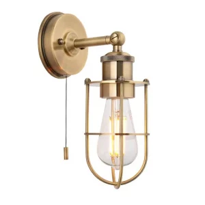 industrial pull chord wall light - antique brass