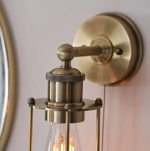 industrial pull chord wall light - antique brass - Stillorgan Decor