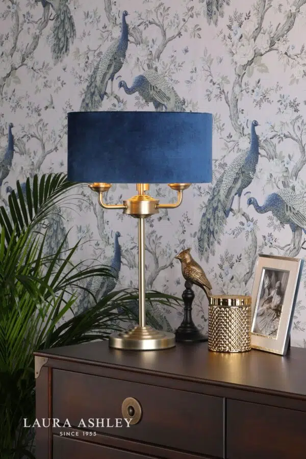 laura ashley sorrento 3 arm table lamp blue and gold - Stillorgan Decor