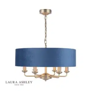 laura ashley sorrento 6 light ceiling pendant light gold and blue - Stillorgan Decor