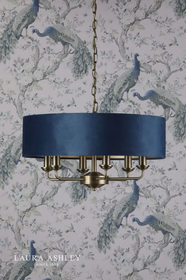 laura ashley sorrento 6 light ceiling pendant light gold and blue - Stillorgan Decor