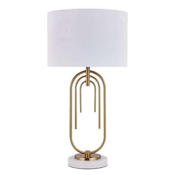 modern arched bars table lamp matt brass and white