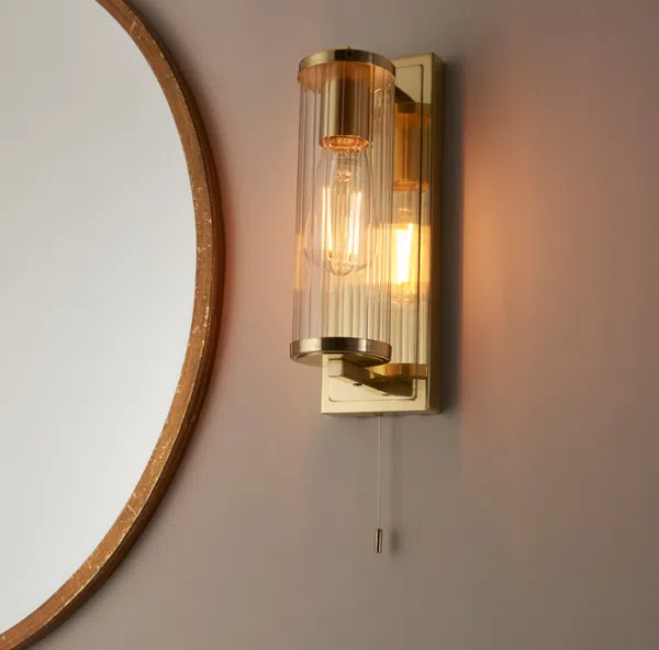 ribbed glass wall light - satin brass - Stillorgan Decor