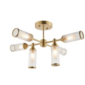ribbed cylinder glass shade 6 light pendant ceiling light - Stillorgan Decor