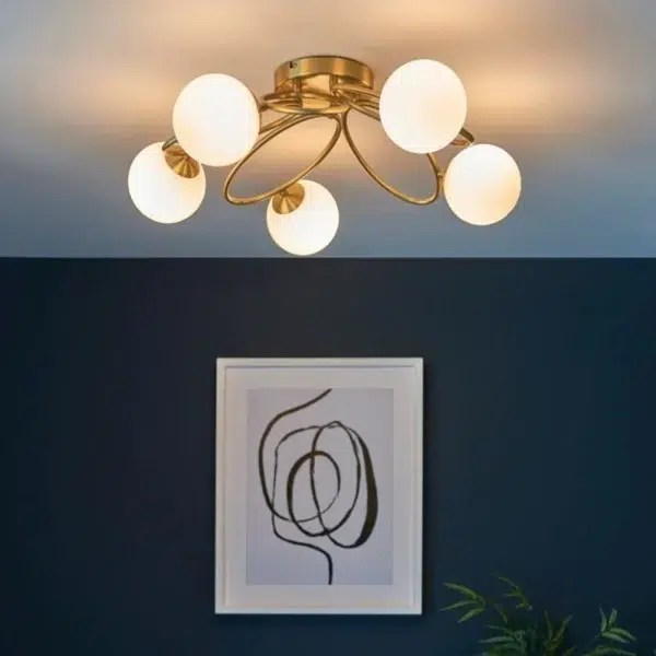 contemporary oval semi flush opal shade ceiling light - Stillorgan Decor