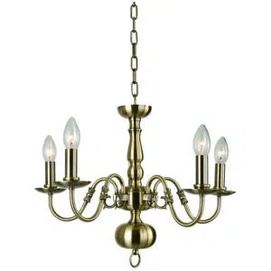 traditional 5 light flemish chandelier antique brass - Stillorgan Decor