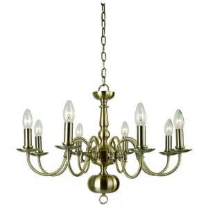 traditional 8 light flemish chandelier antique brass - Stillorgan Decor